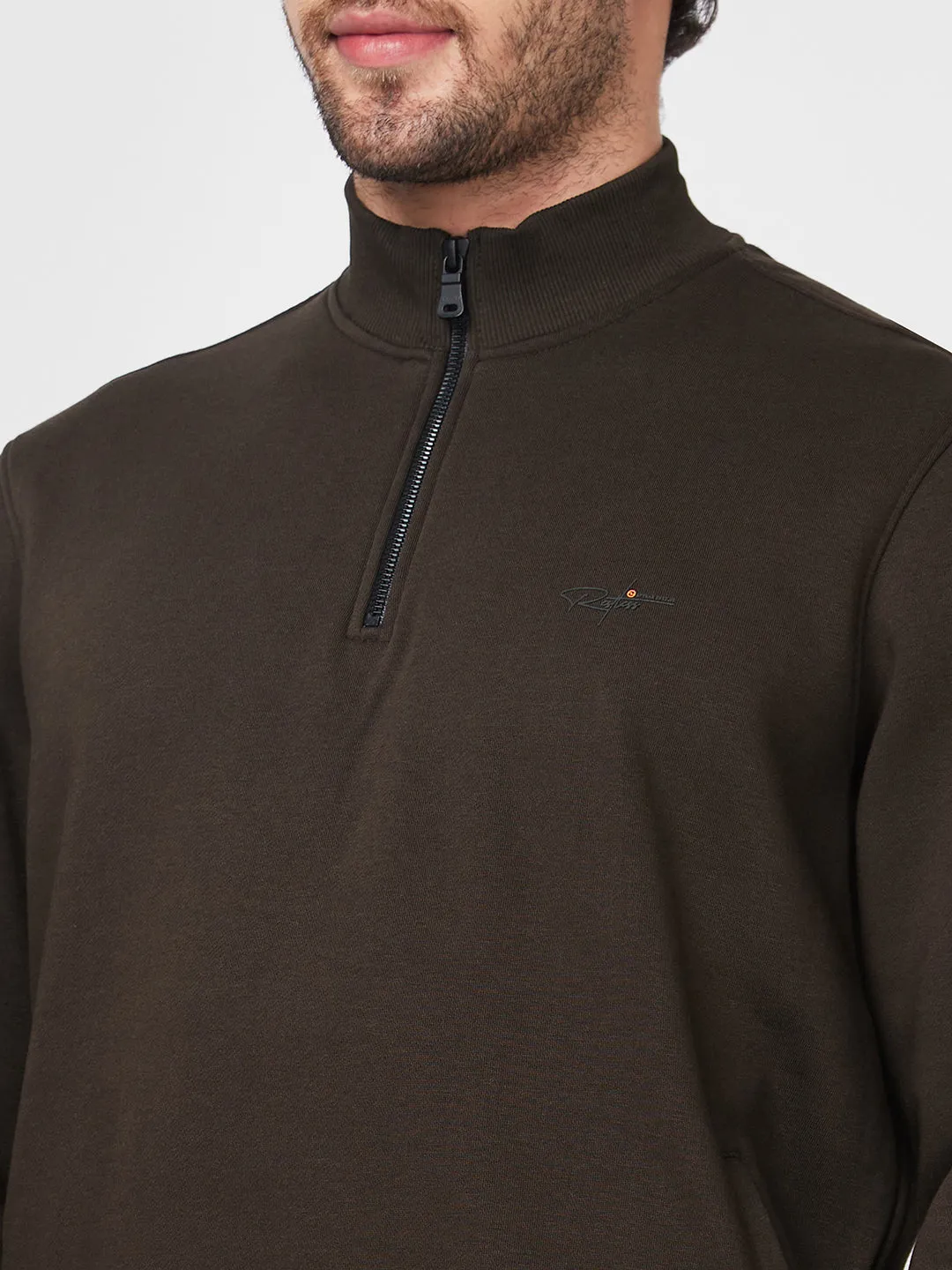 Spykar High Neck Full Sleeve Green Sweatshirt For Men