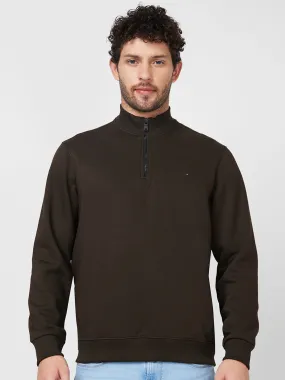 Spykar High Neck Full Sleeve Green Sweatshirt For Men