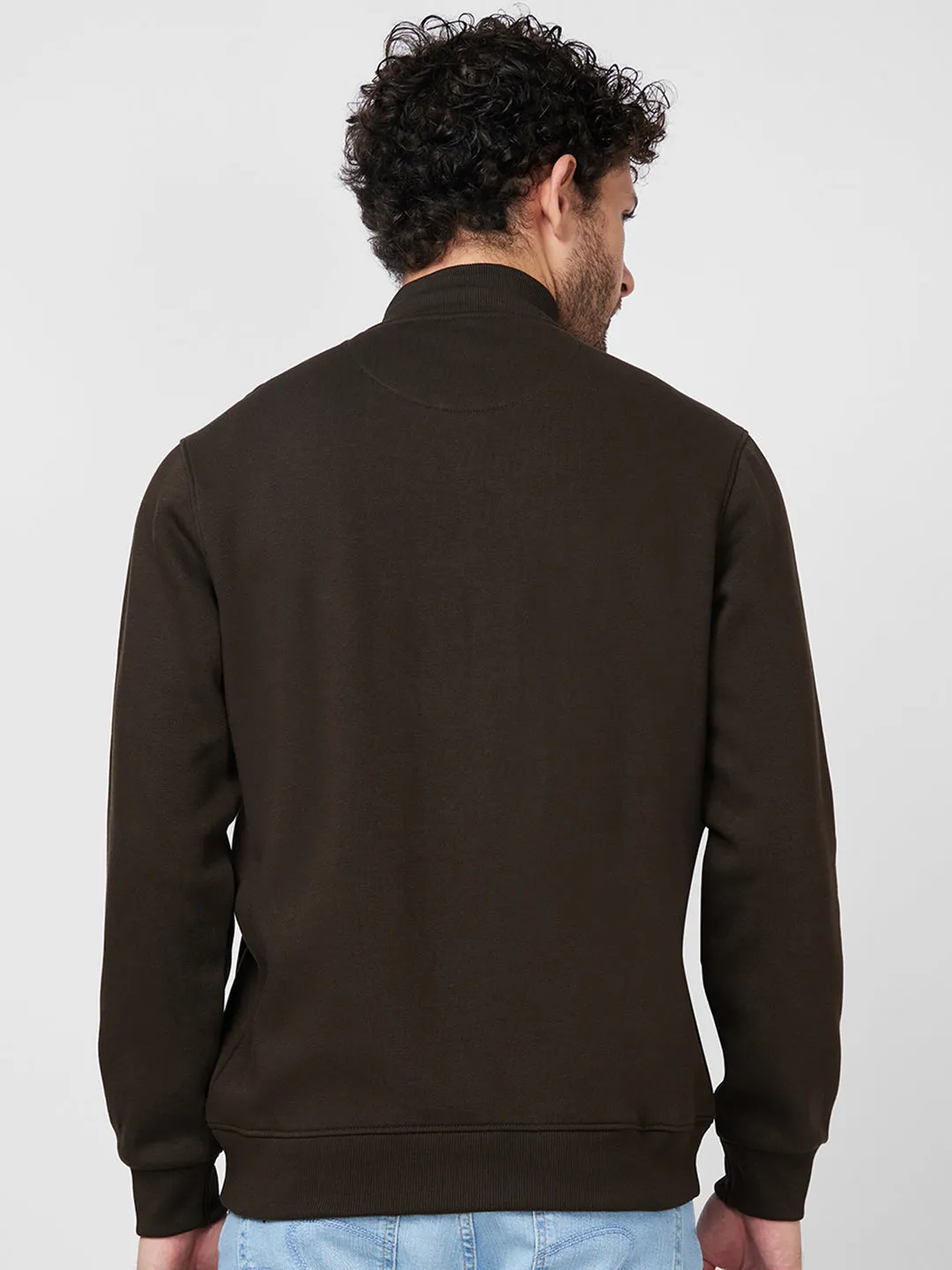 Spykar High Neck Full Sleeve Green Sweatshirt For Men