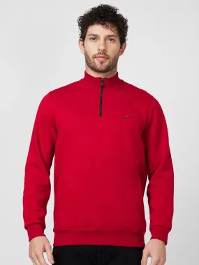 Spykar High Neck Full Sleeve Red Sweatshirt For Men