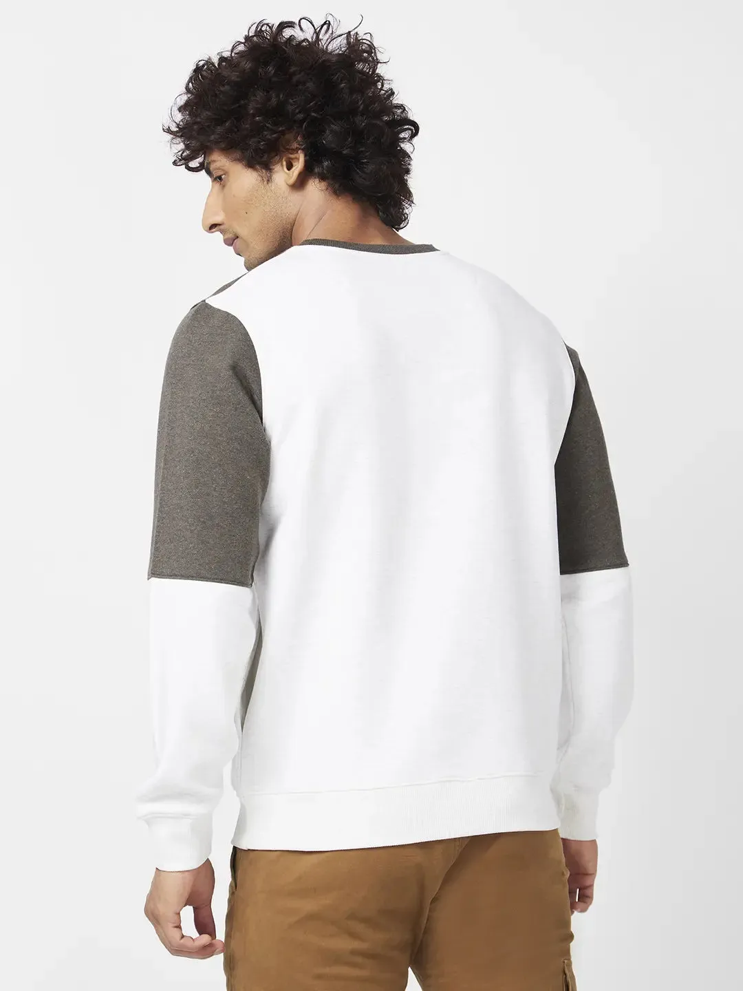 Spykar Men Military Green Blended Slim Fit Full Sleeve Round Neck Colourblock Sweatshirt