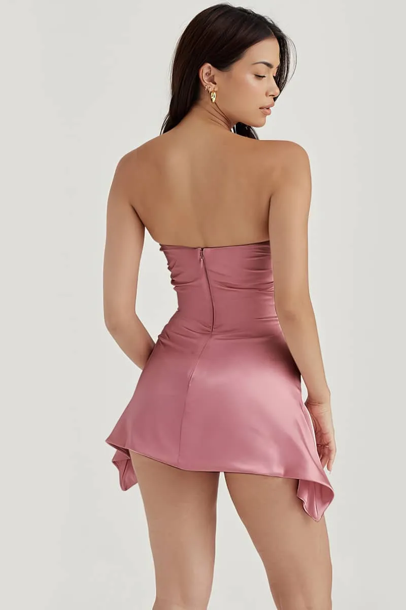 Strapless Backless Short Solid Color Dress
