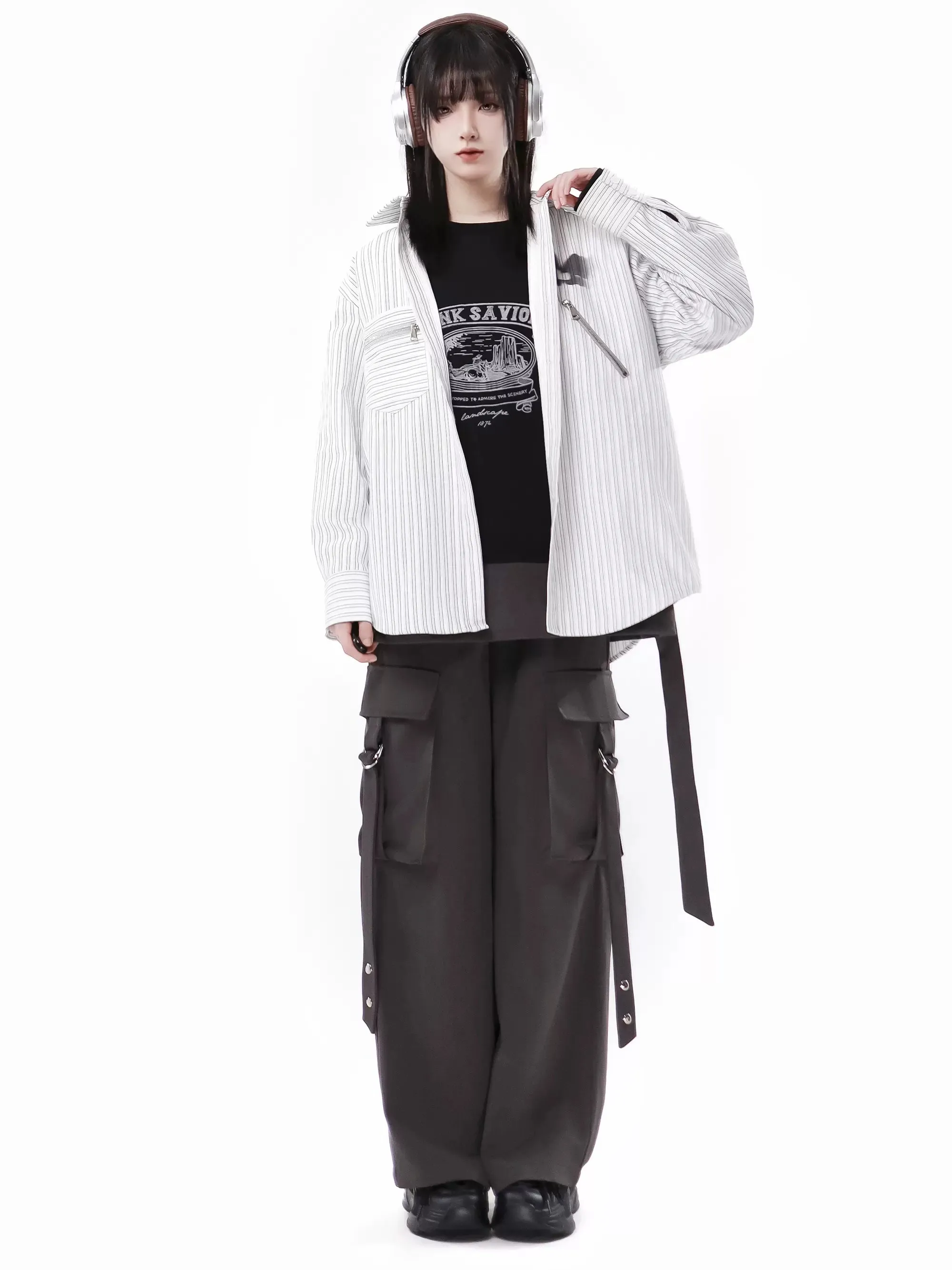 Stripe   Shirt Casual Street Lazy Skirt Retro