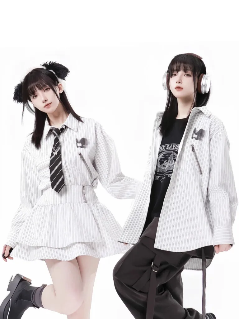 Stripe   Shirt Casual Street Lazy Skirt Retro