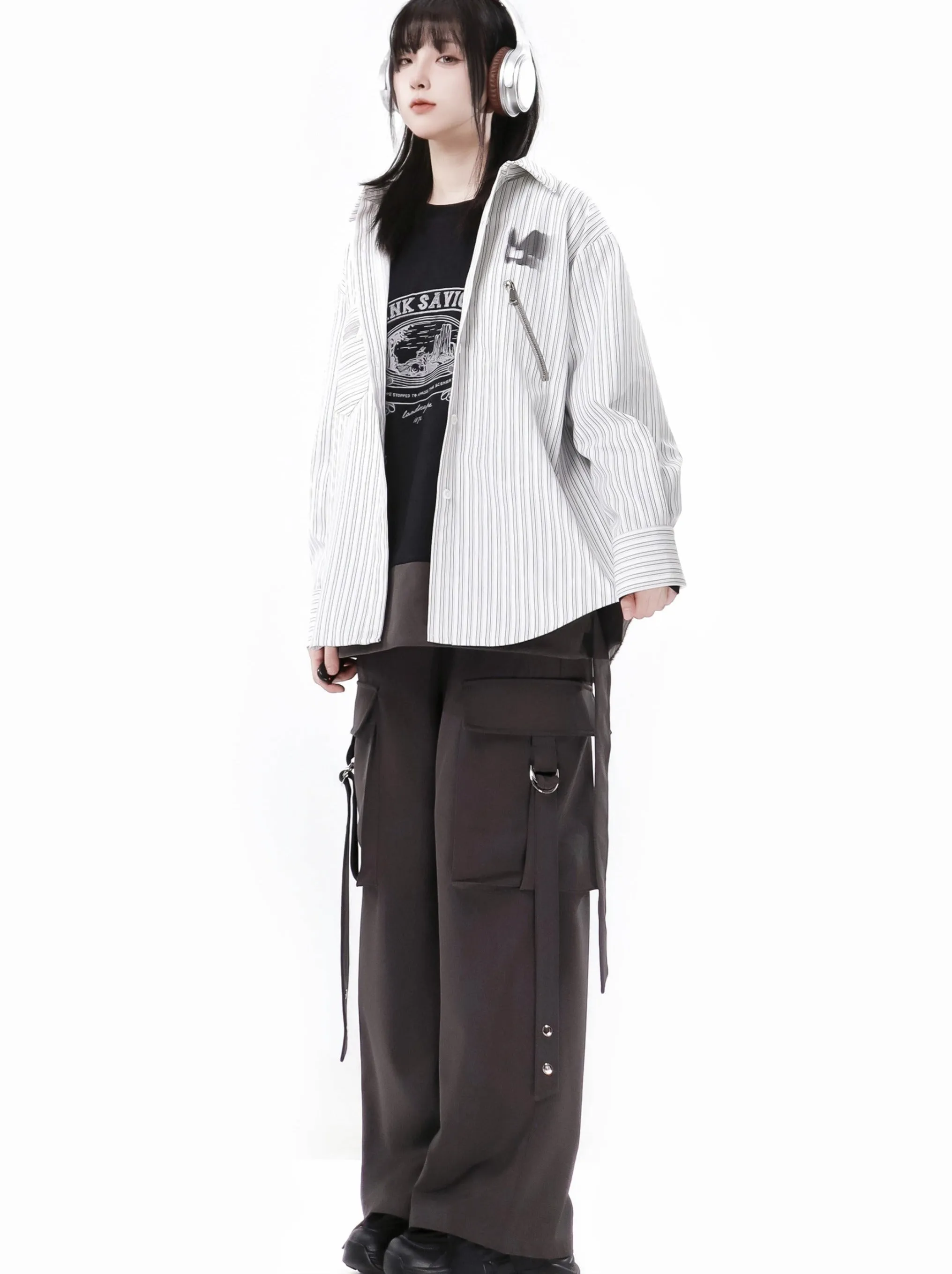 Stripe   Shirt Casual Street Lazy Skirt Retro