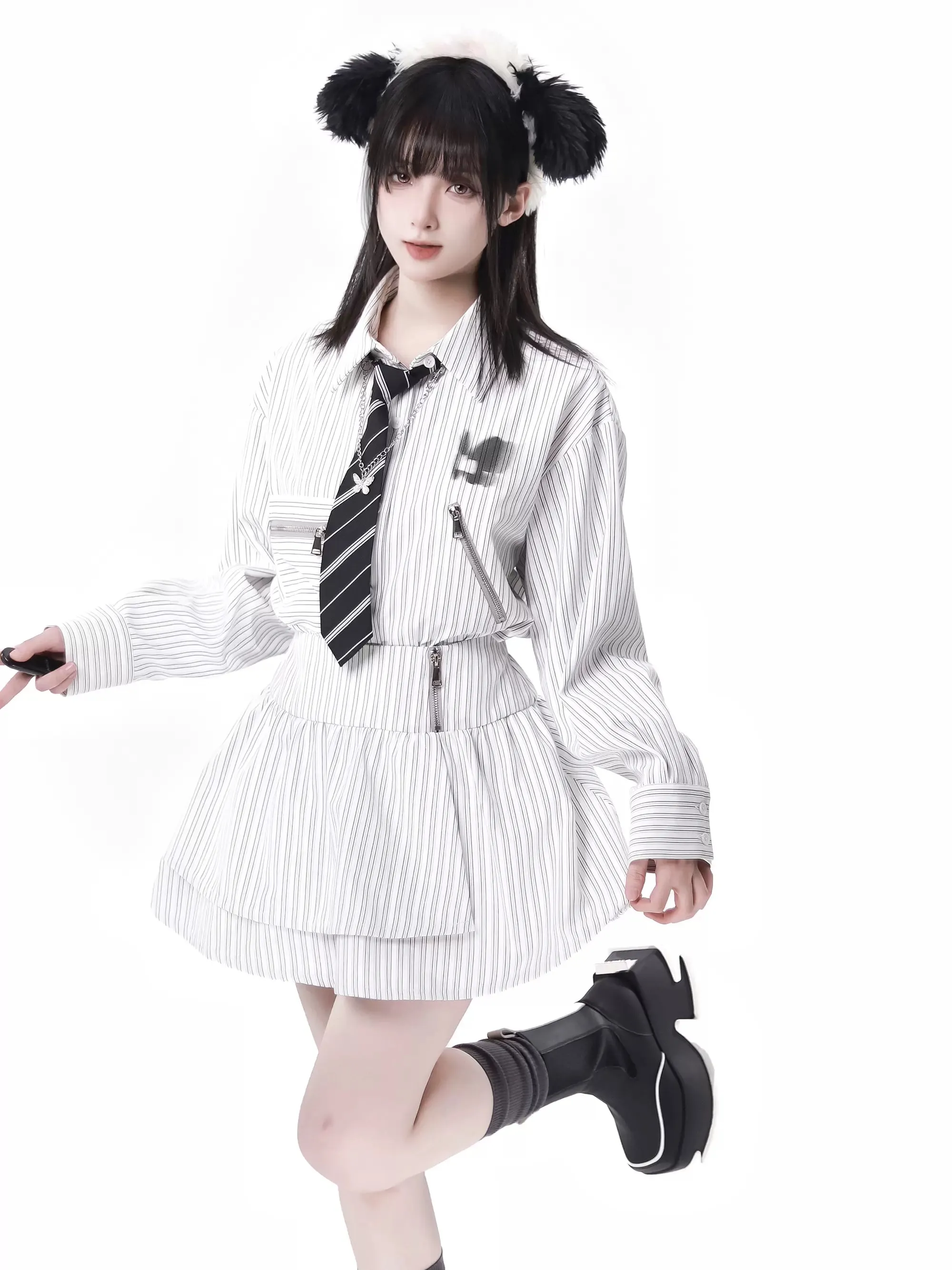 Stripe   Shirt Casual Street Lazy Skirt Retro