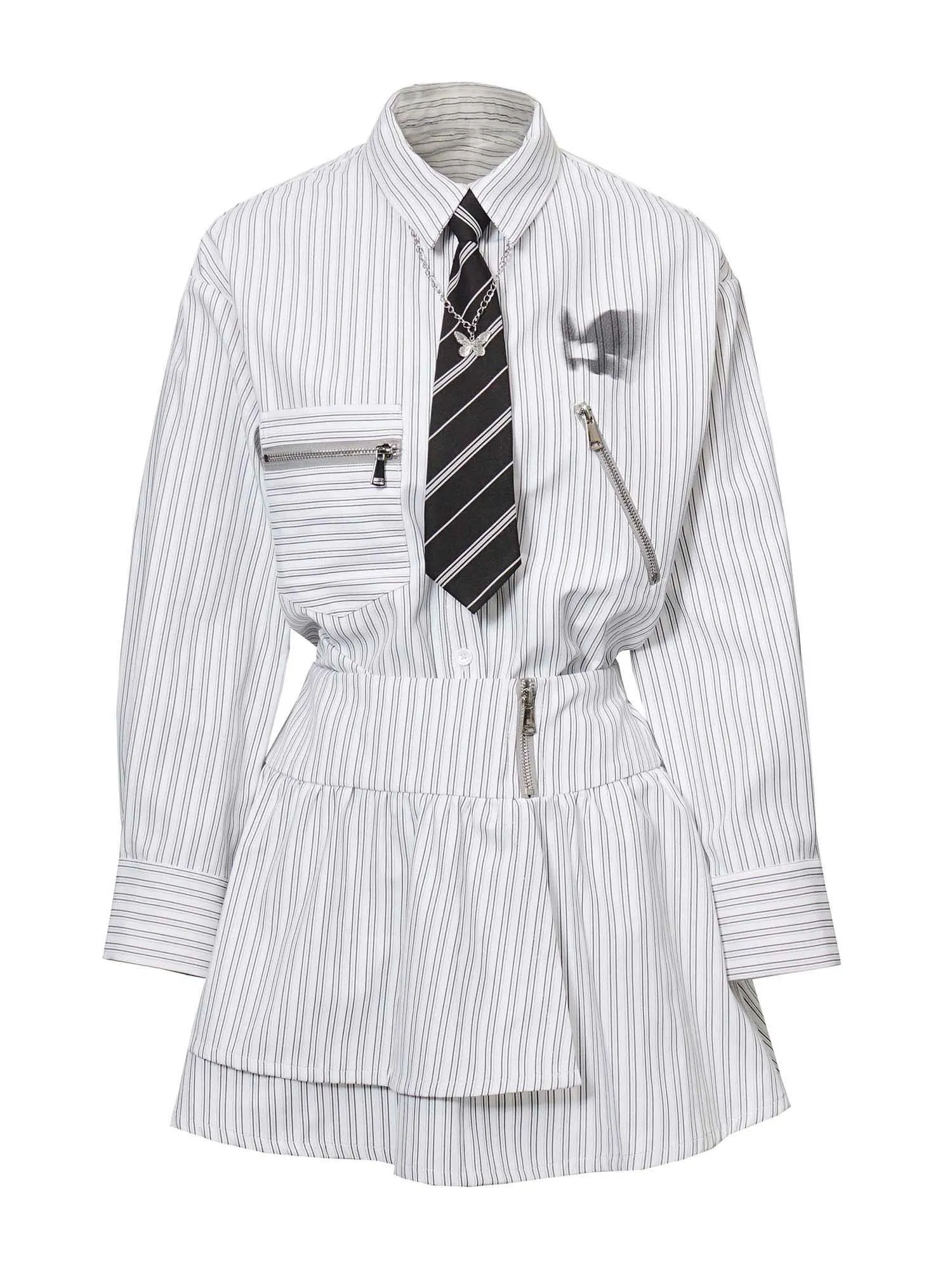 Stripe   Shirt Casual Street Lazy Skirt Retro