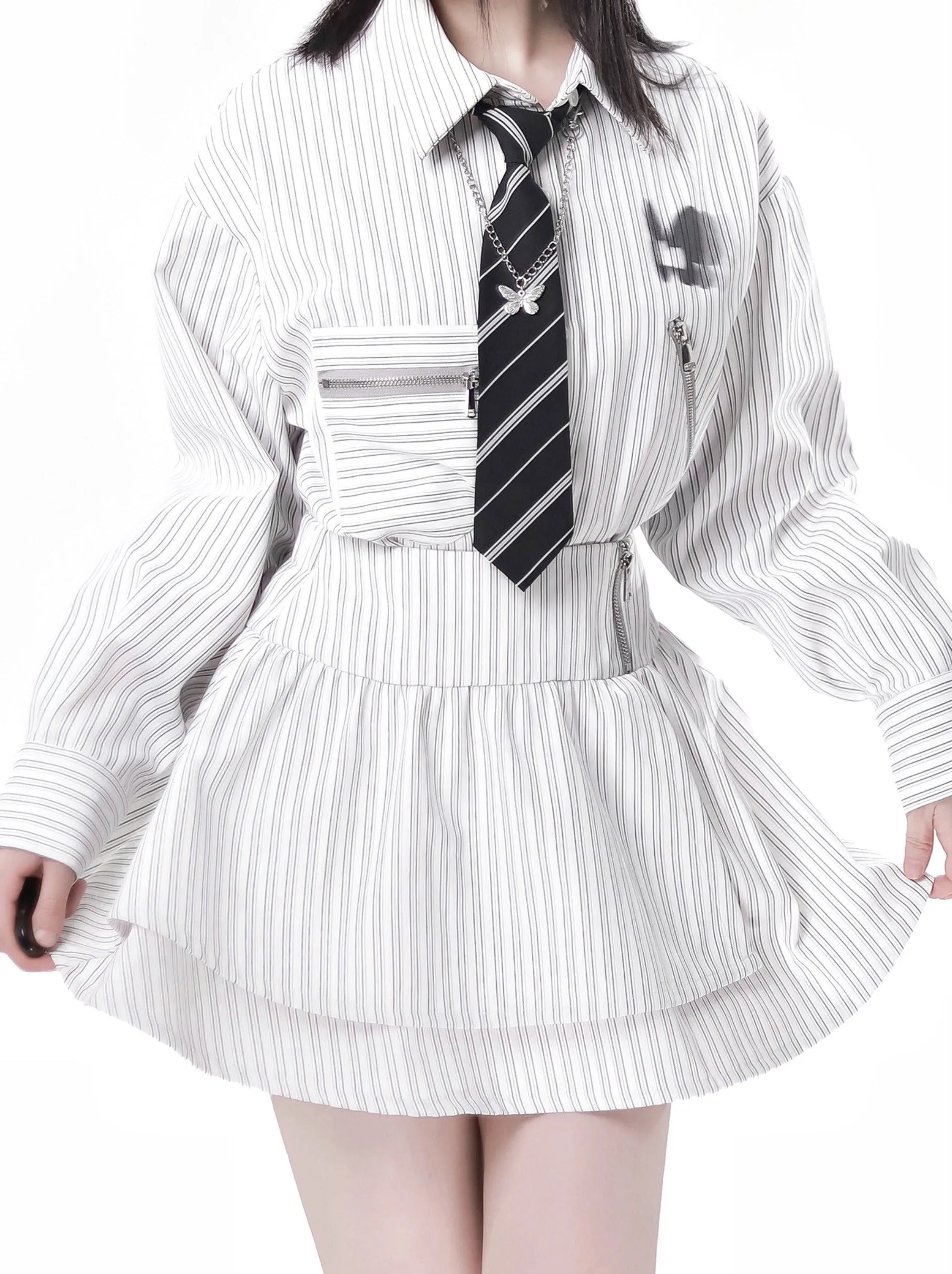Stripe   Shirt Casual Street Lazy Skirt Retro