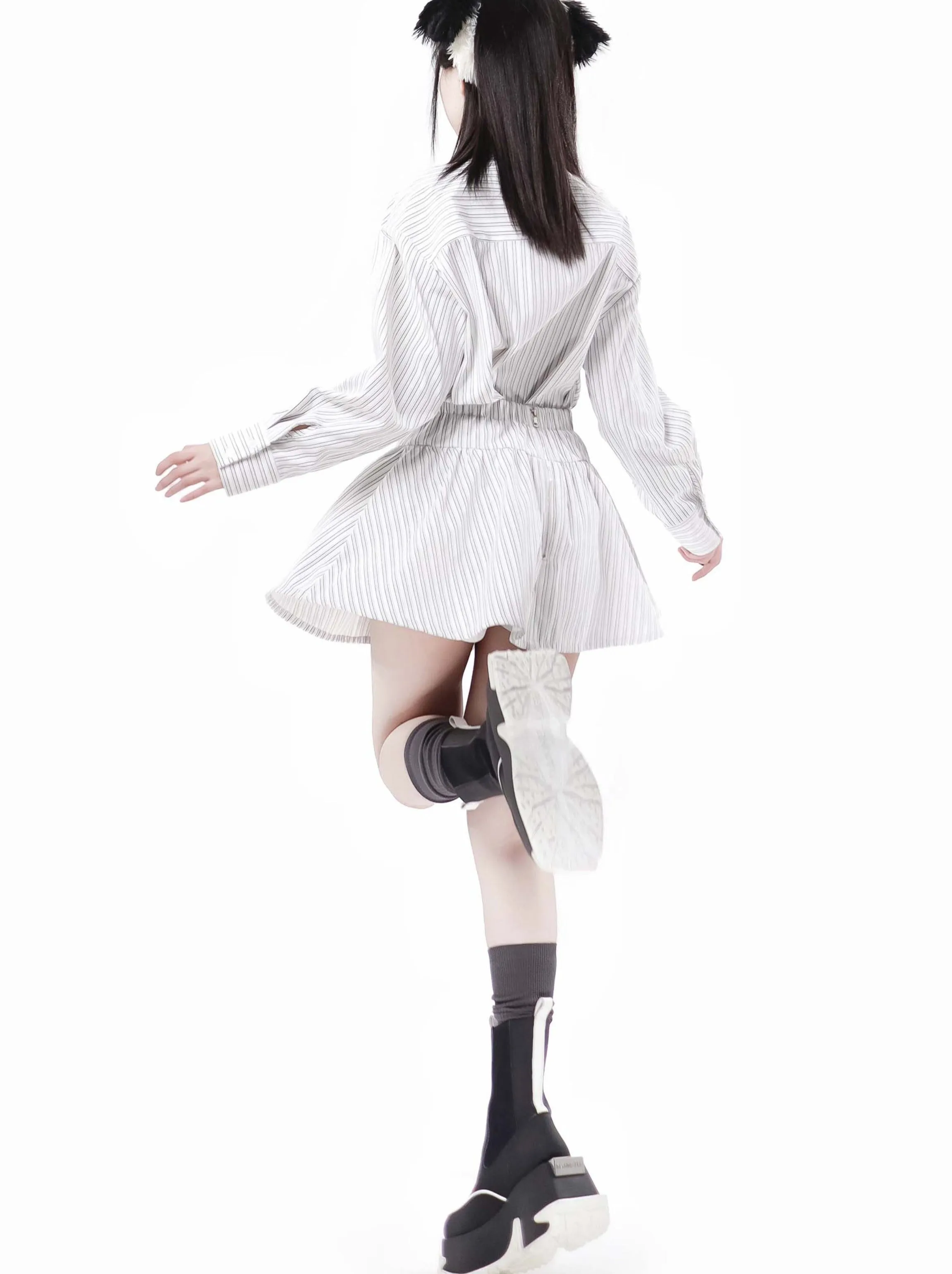 Stripe   Shirt Casual Street Lazy Skirt Retro
