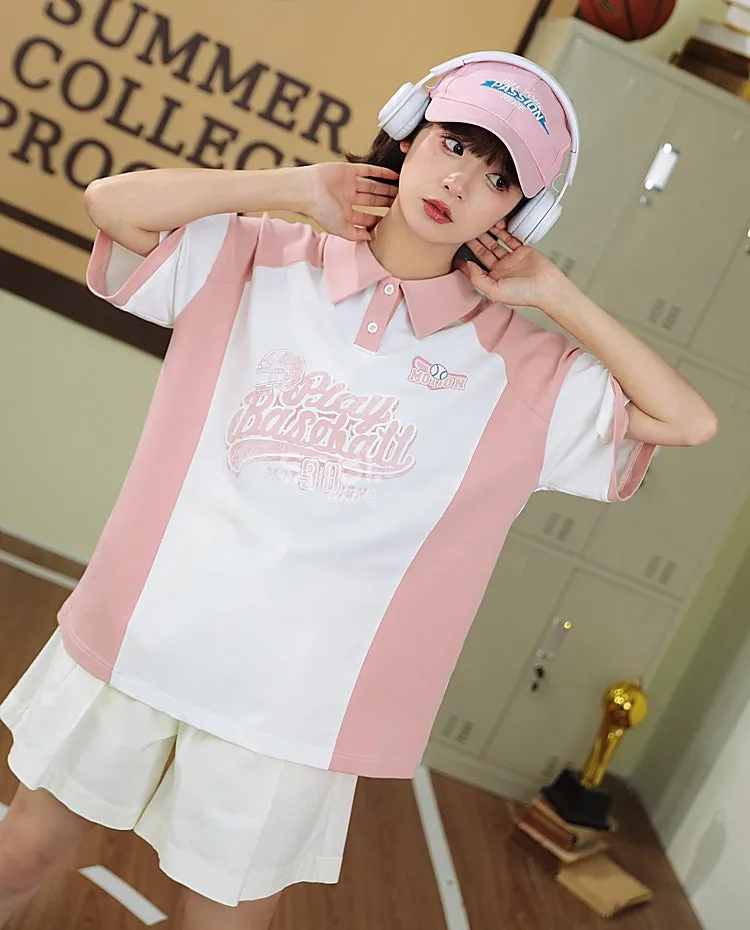 Sweet Casual Pink Polo T-shirt