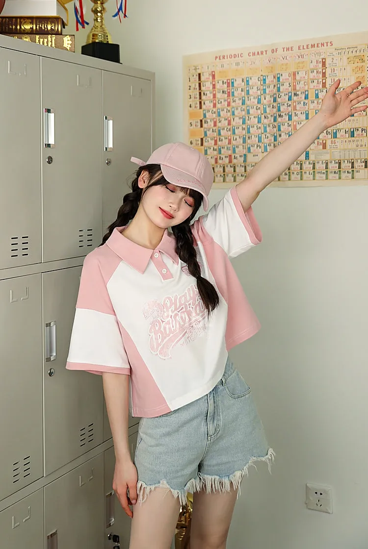 Sweet Casual Pink Polo T-shirt