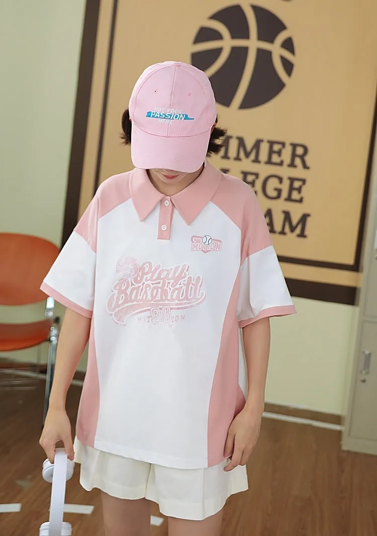Sweet Casual Pink Polo T-shirt