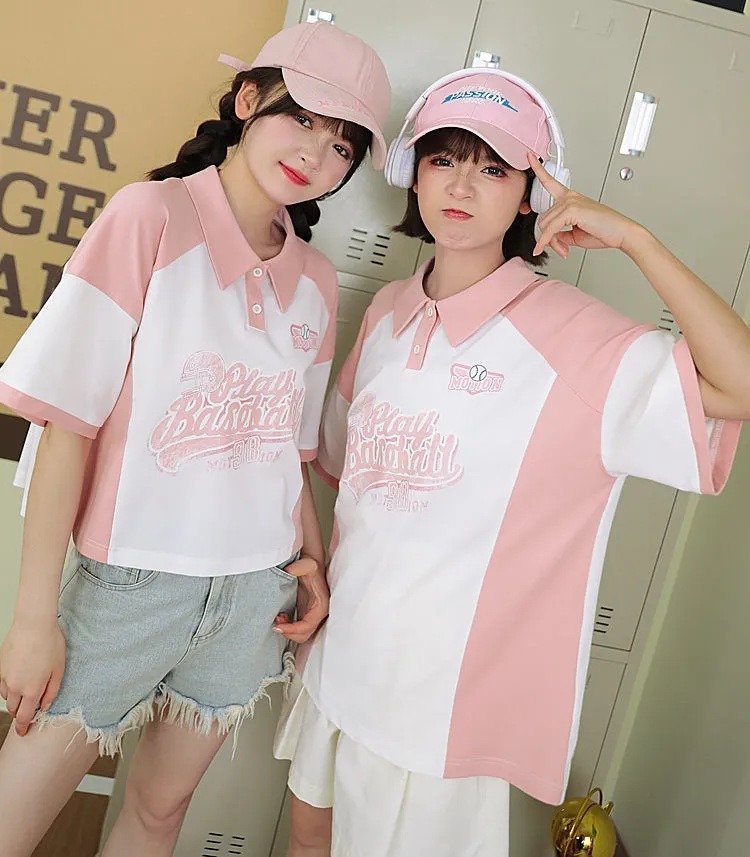 Sweet Casual Pink Polo T-shirt