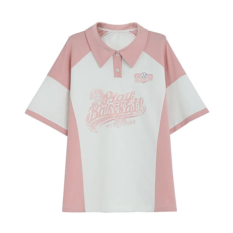 Sweet Casual Pink Polo T-shirt