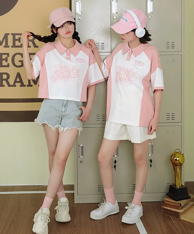 Sweet Casual Pink Polo T-shirt