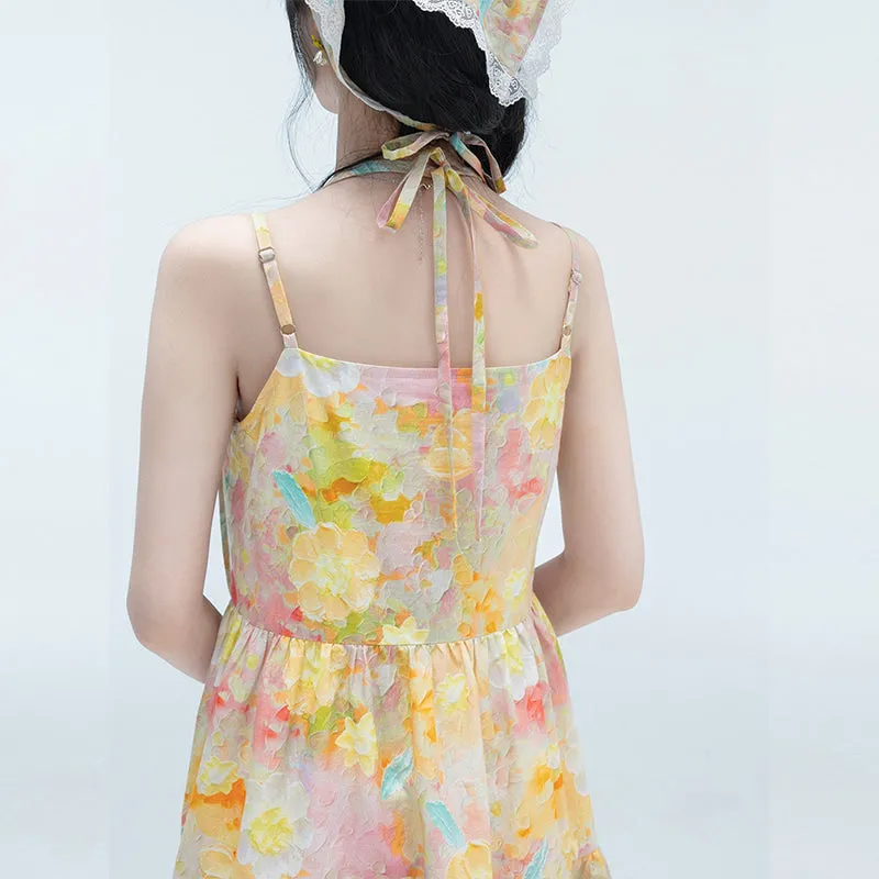 Sweet Girl Style Colorful Floral Suspender Dress