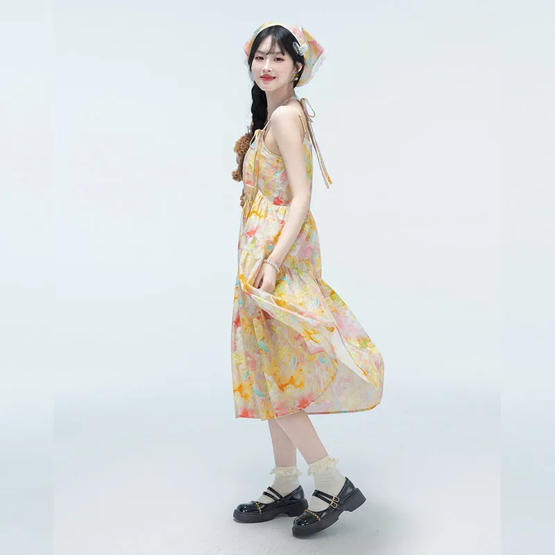 Sweet Girl Style Colorful Floral Suspender Dress
