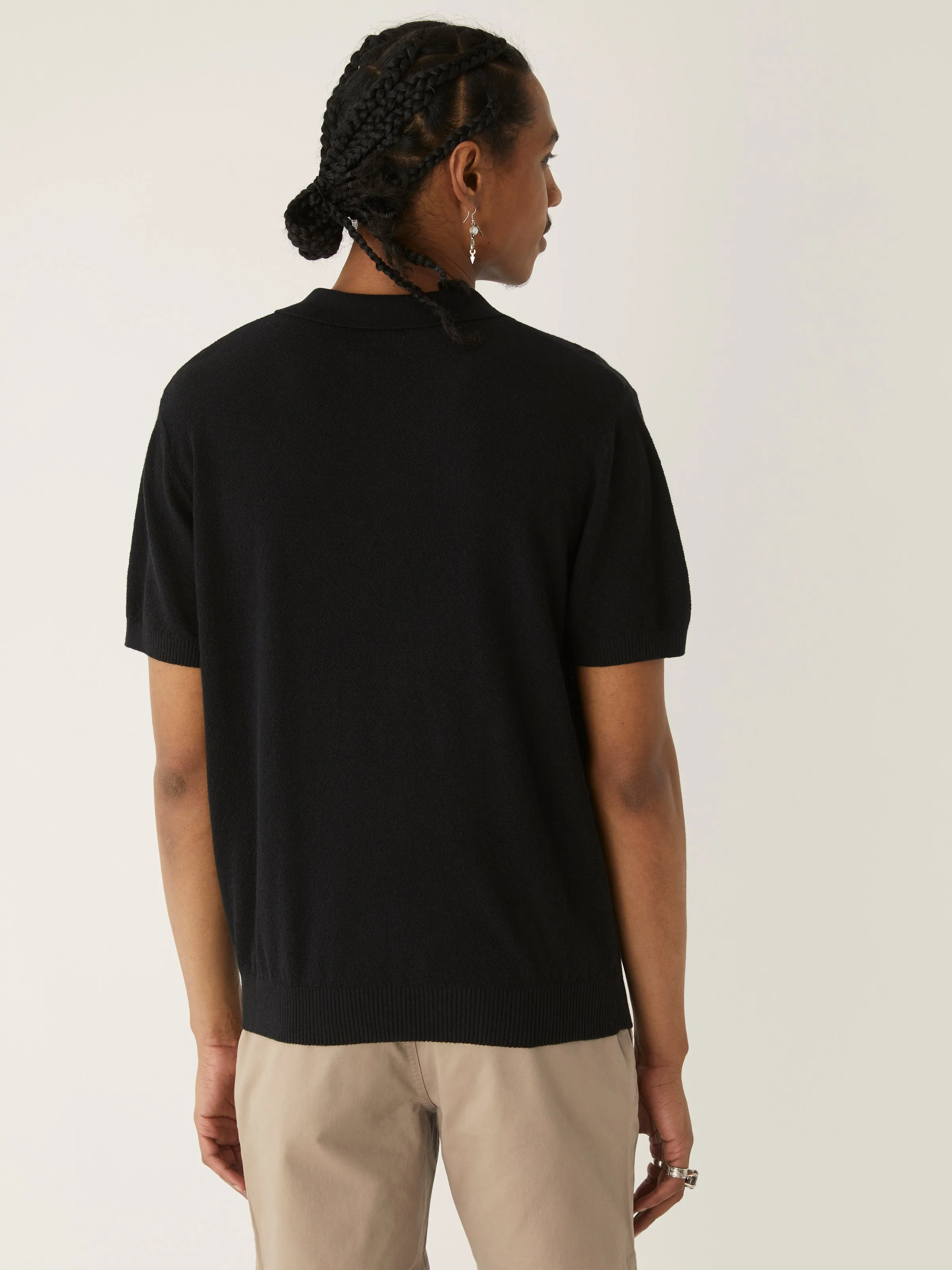 The Linen Knit Polo Shirt in Black