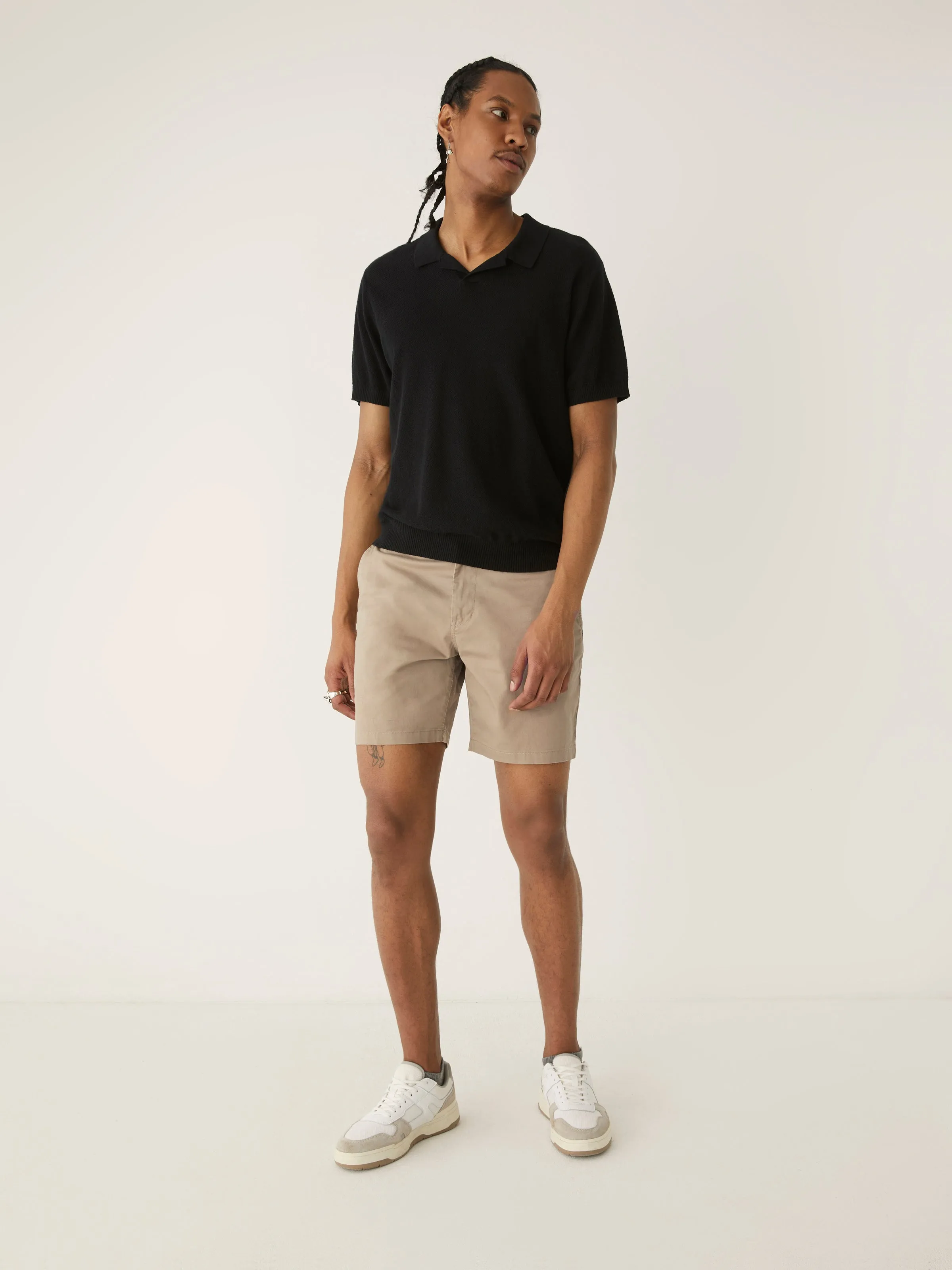 The Linen Knit Polo Shirt in Black