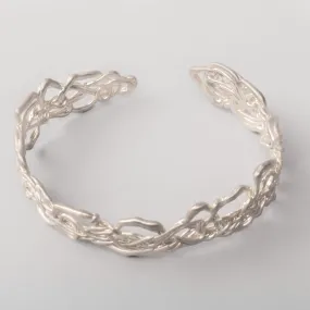 Thin Knitted Silver Cuff Bracelet