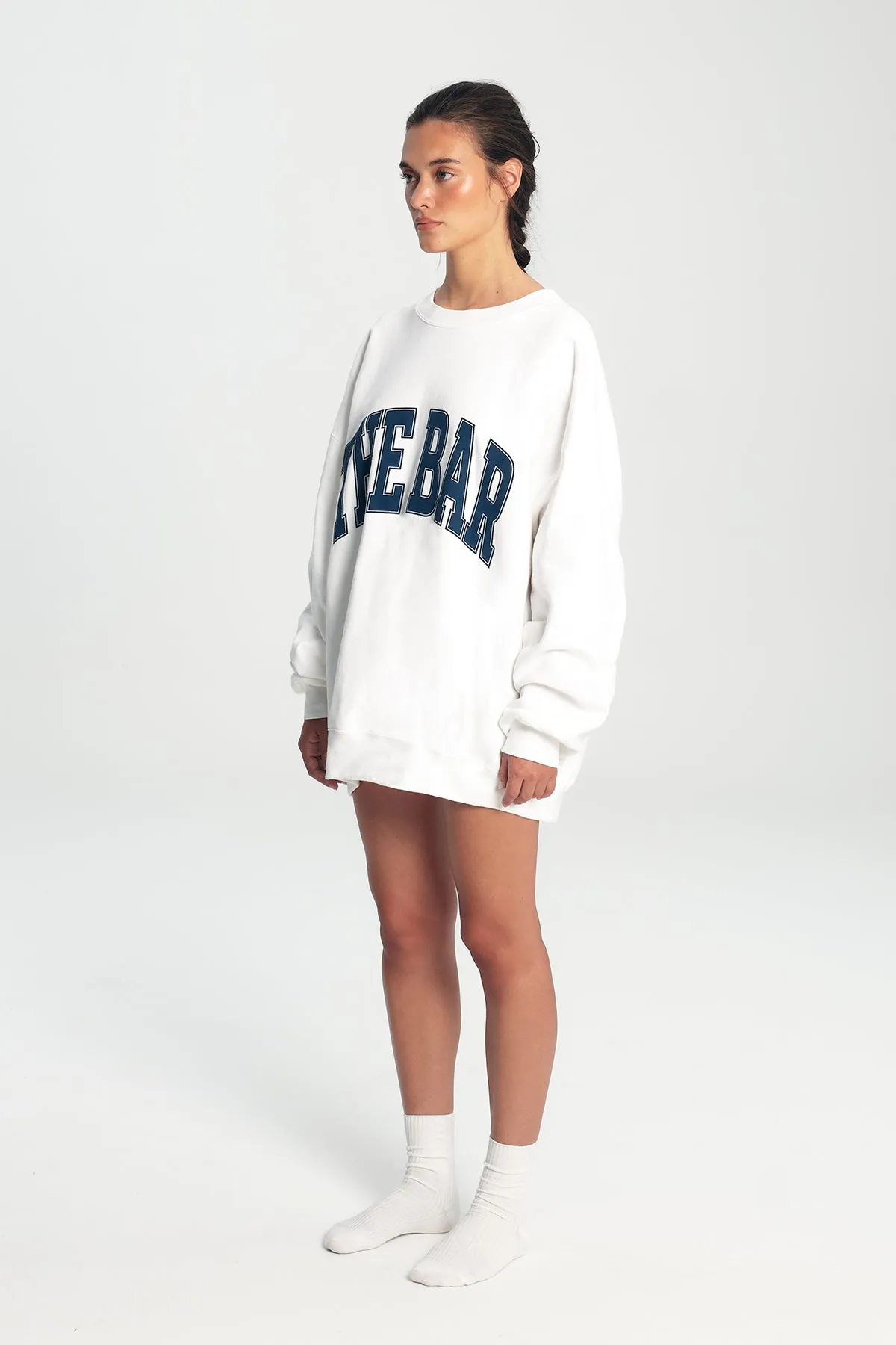 VARSITY SWEATSHIRT WHITE/NAVY BLUE