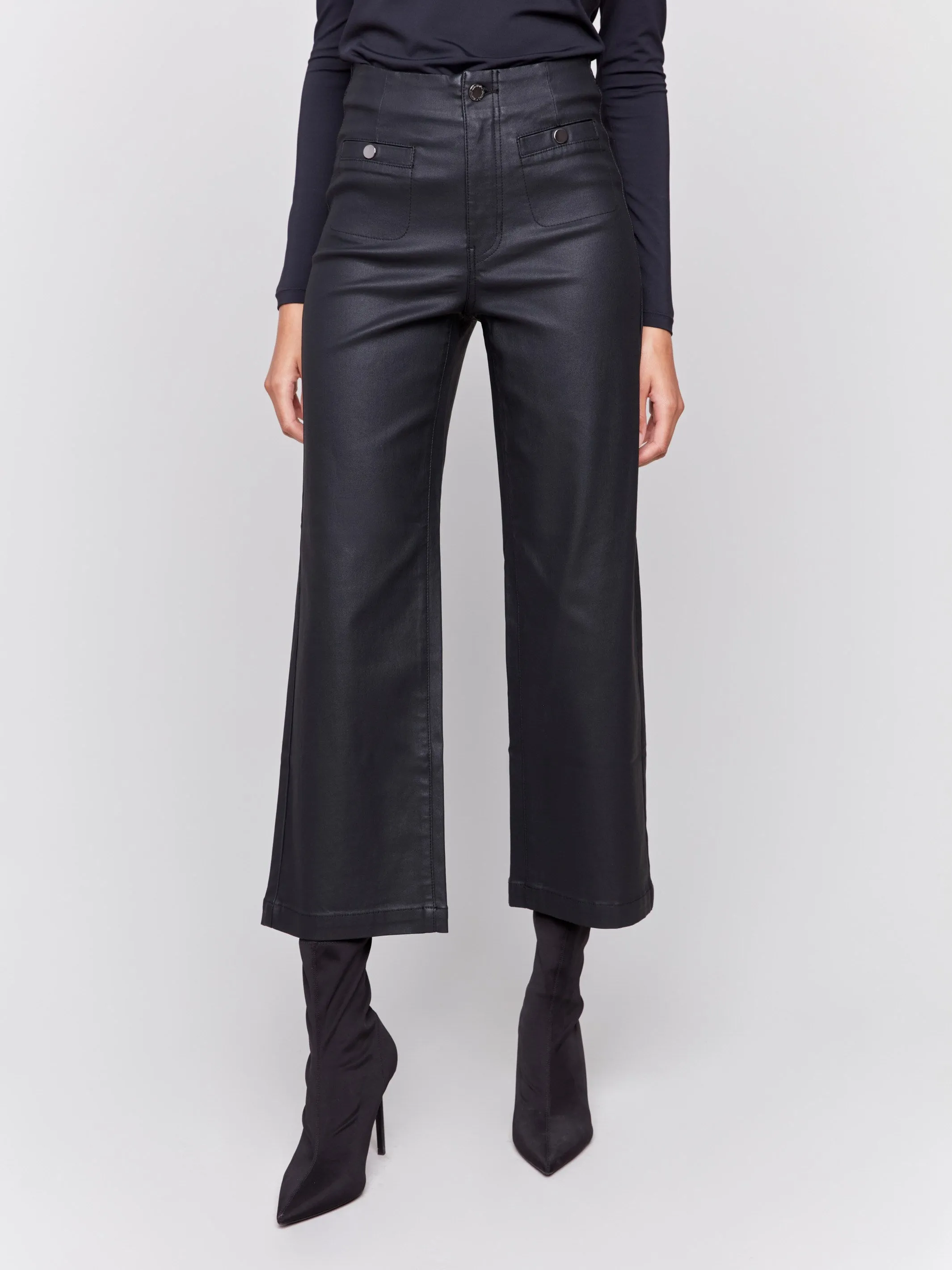 Black Flared Wax-Coated Pants