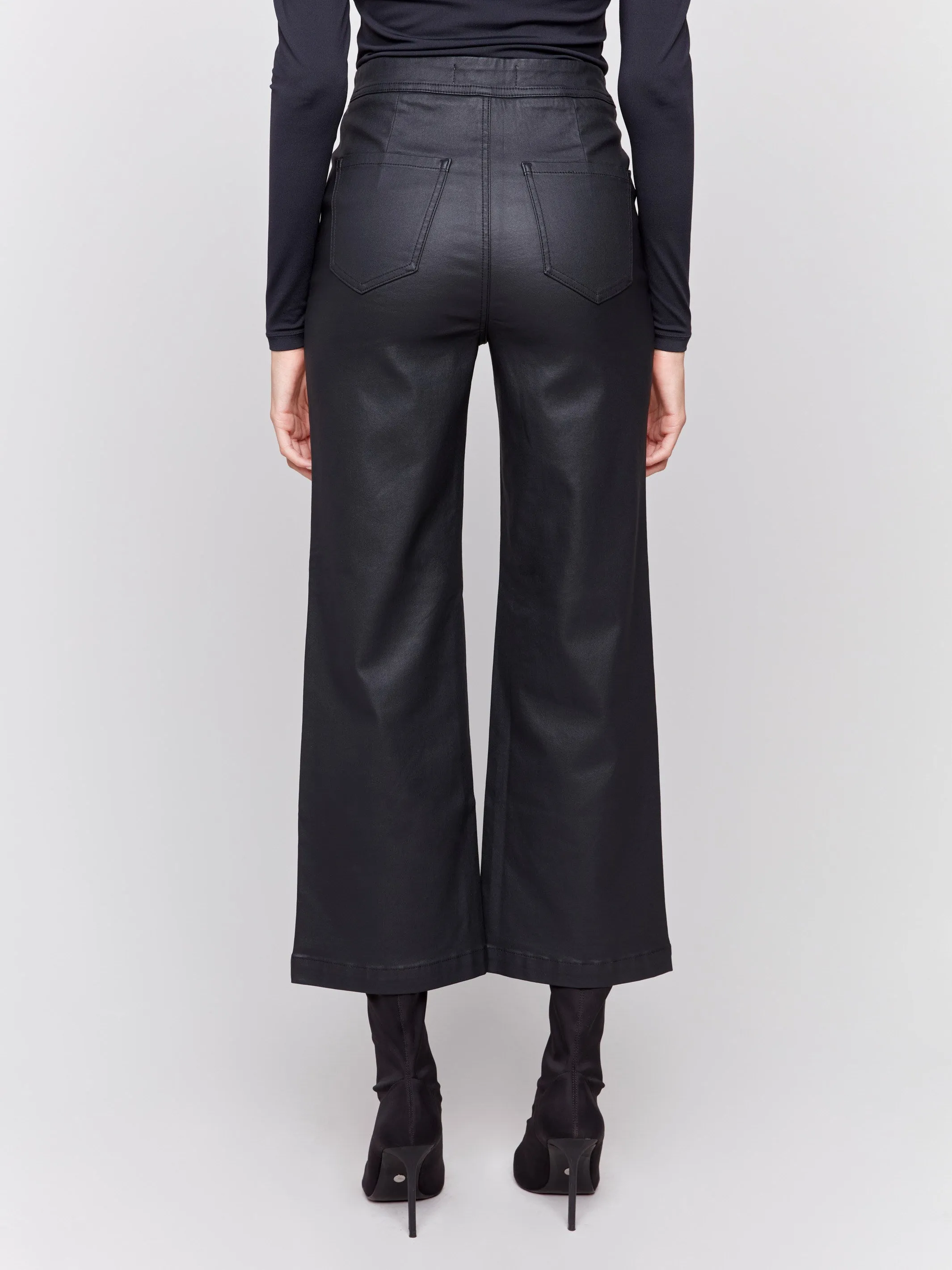 Black Flared Wax-Coated Pants