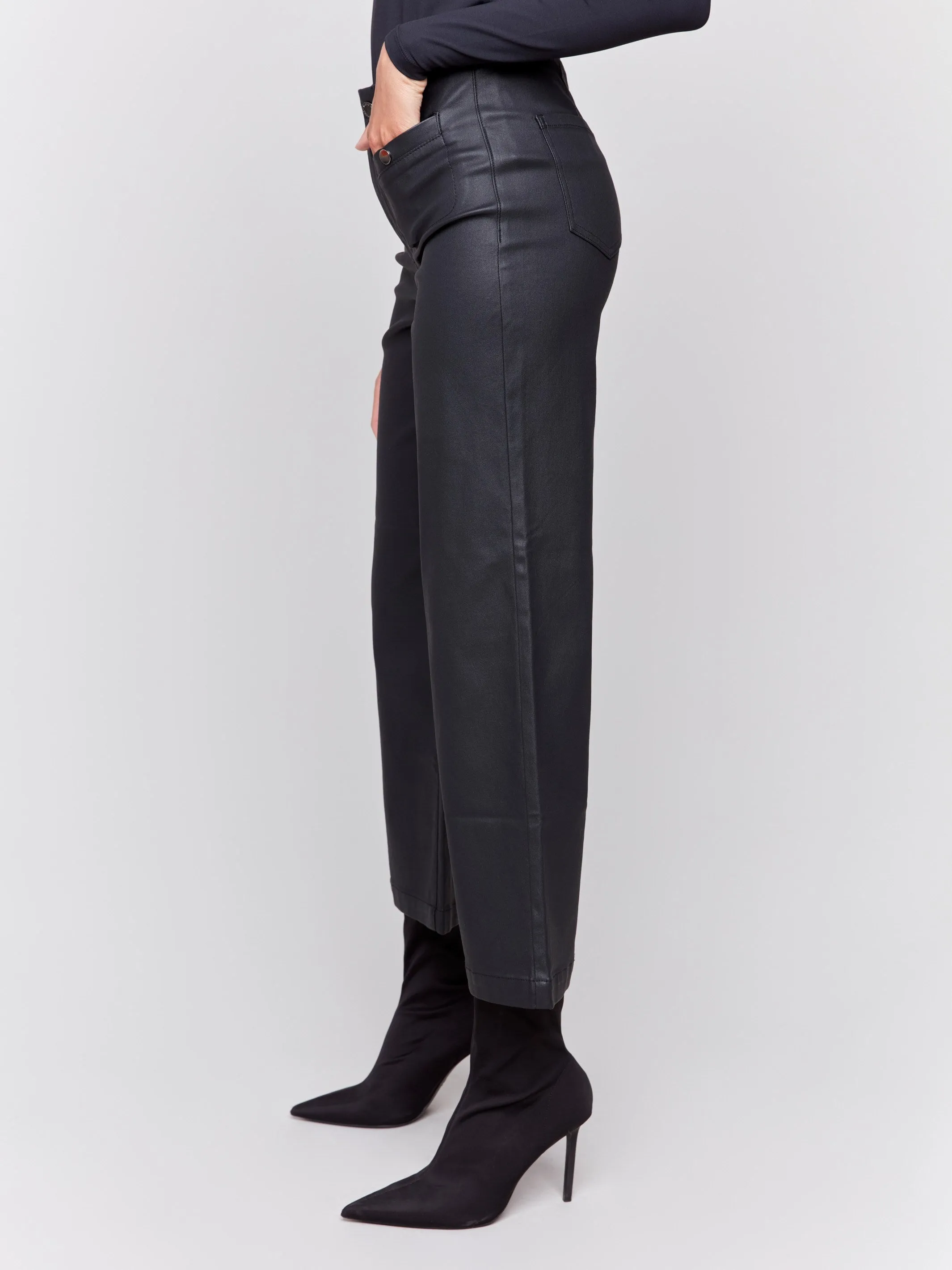 Black Flared Wax-Coated Pants