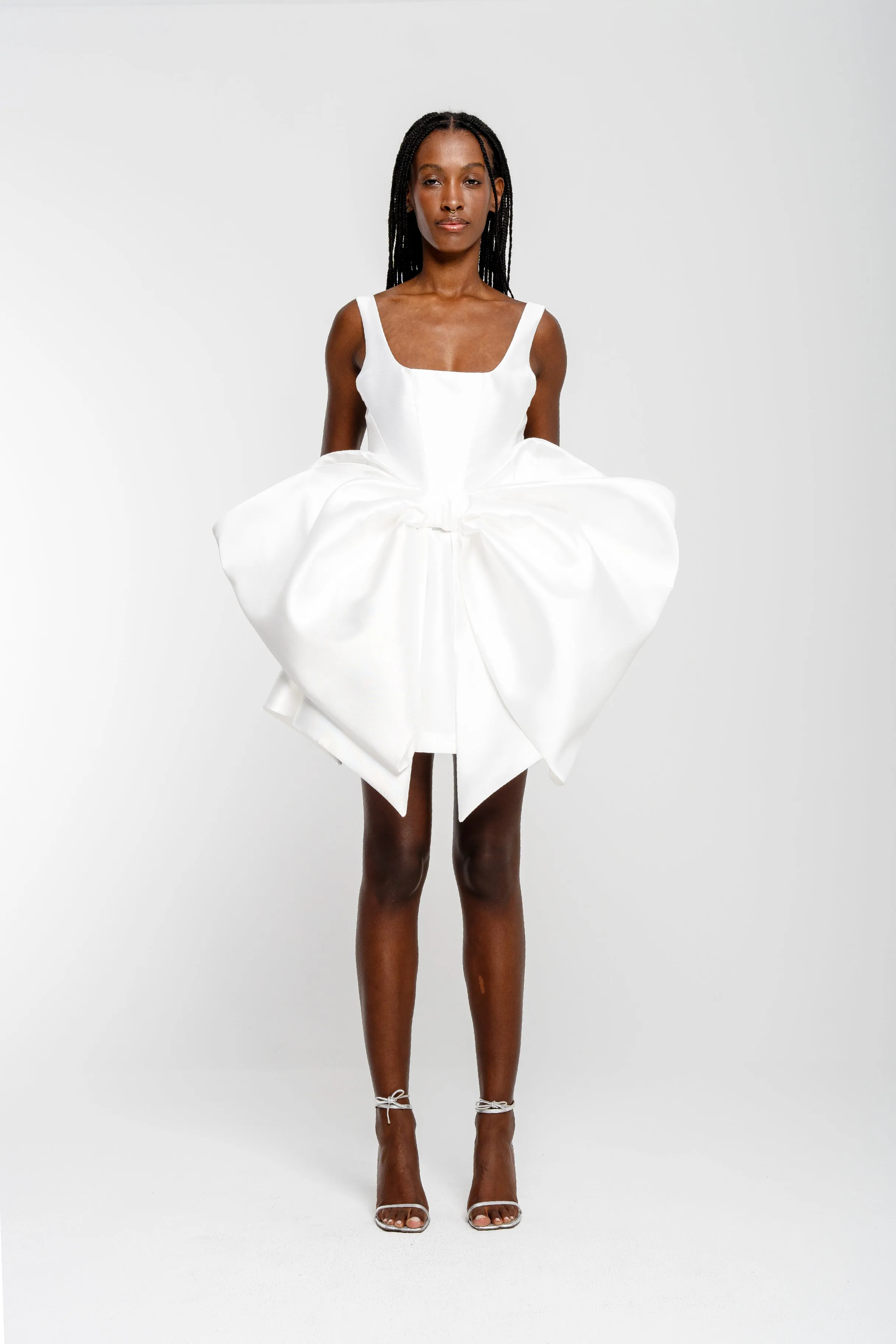 WHITE BIG BOW MINI DRESS