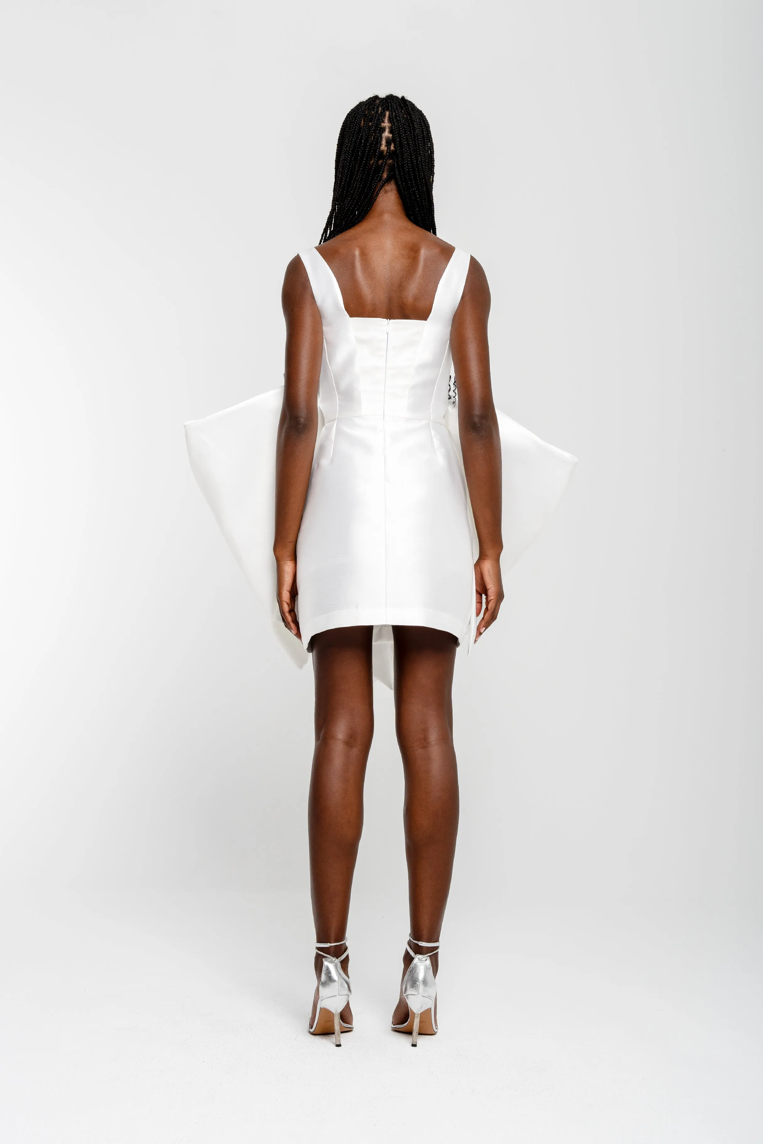 WHITE BIG BOW MINI DRESS