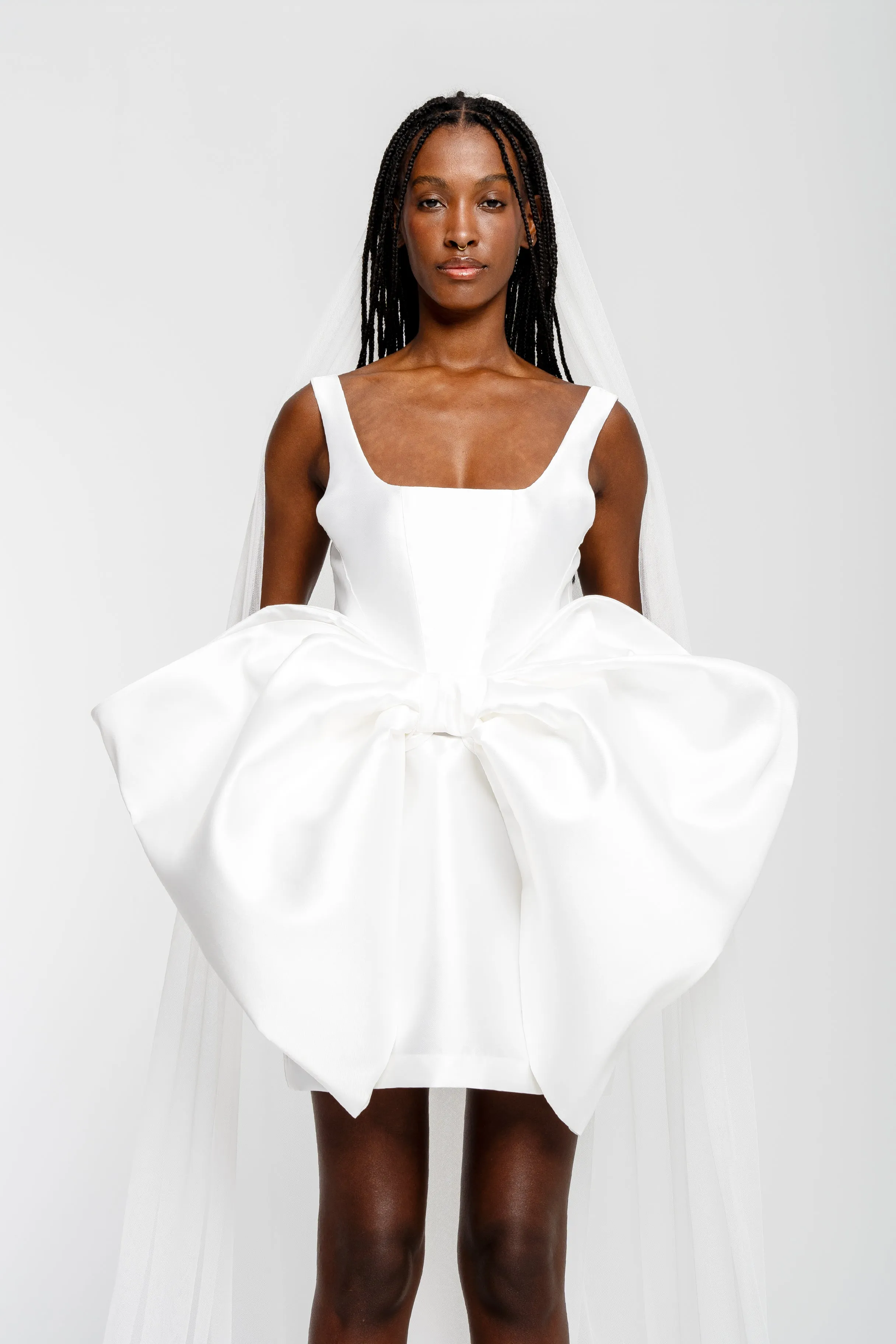 WHITE BIG BOW MINI DRESS