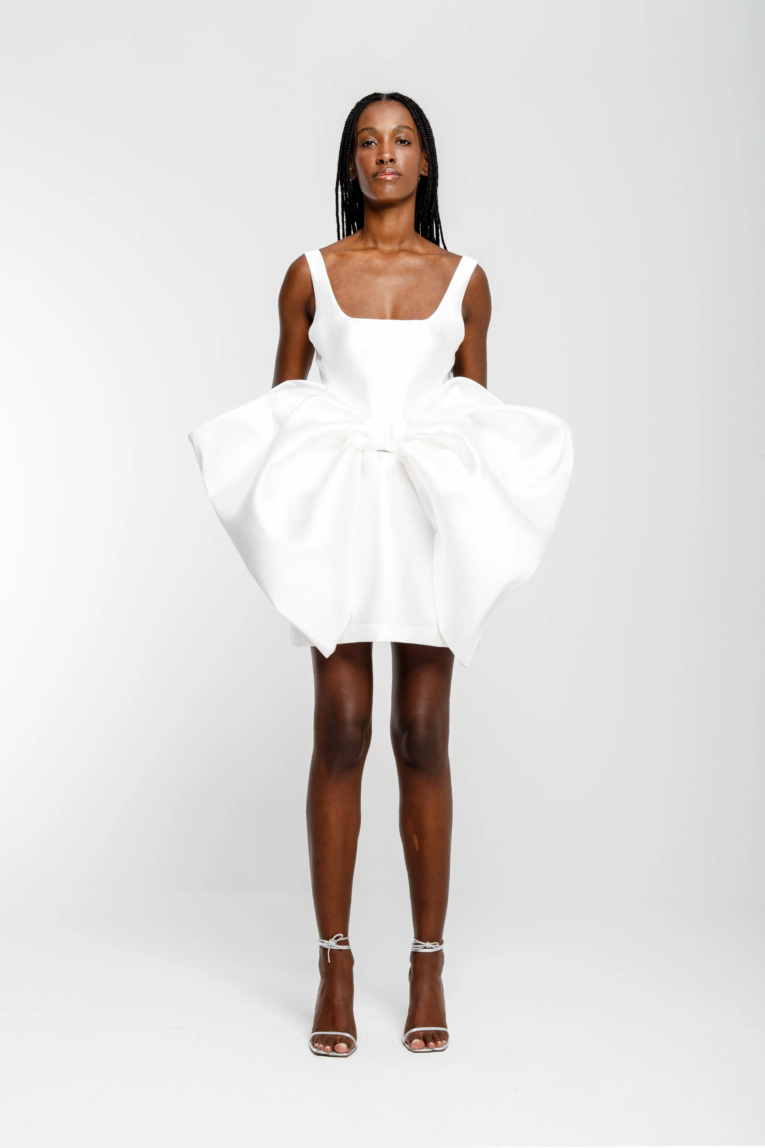 WHITE BIG BOW MINI DRESS