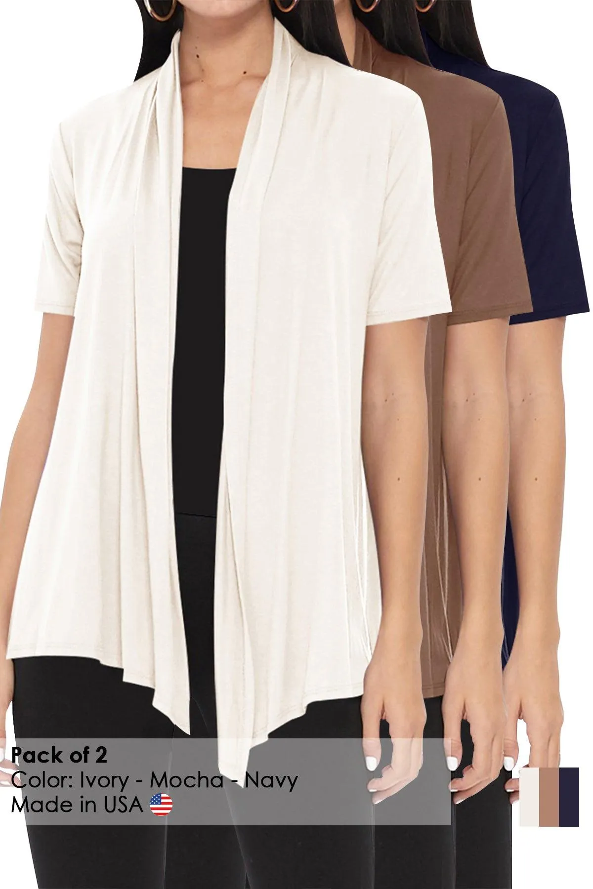 Women's Casual Short Sleeve  Loose Fit Solid Cardigan (Pack of 3)
